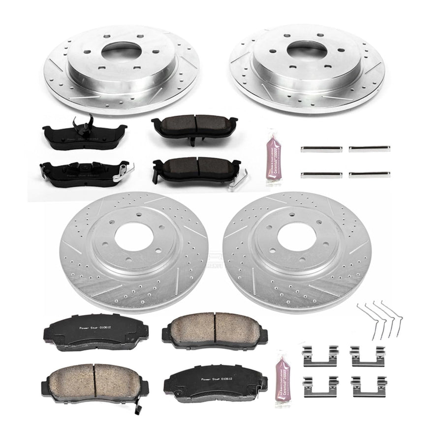 Power Stop K5822 Z23 Carbon Fiber Brake Pads Front and Rear with Drilled & Slotted Brake Rotors Kit For Nissan Armada 2012-2015, Nissan TITAN 2011-2015 [Model Specific]