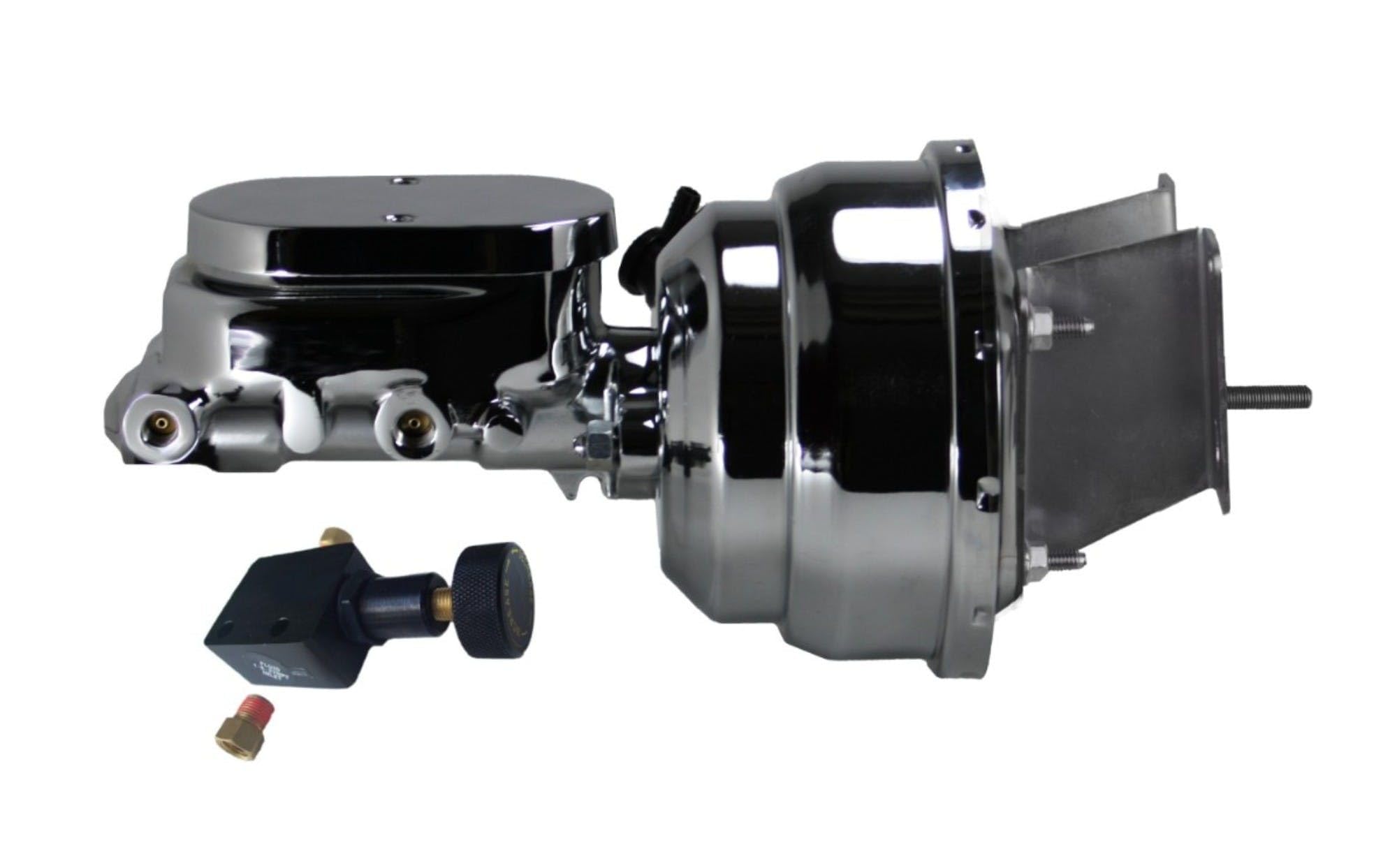 Compact-10 Series LEED BRAKES 8 Inch Dual Power Booster Kit With Adjustable Proportioning Valve Chrome