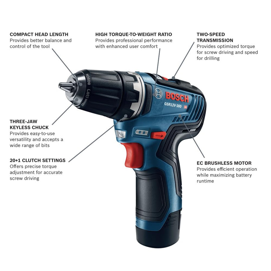 GSR12V-300B22 Bosch 12V Max EC Brushless 3/8 In. Drill/Driver Kit