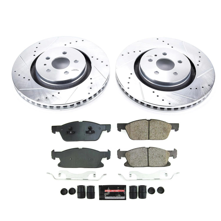 Power Stop K8960 Front Carbon-Fiber Ceramic Brake Pad and Drilled and Slotted Rotor Z23 Daily Driver Kit For Ford Fusion, Lincoln Continental, Lincoln MKZ [Model Specific]