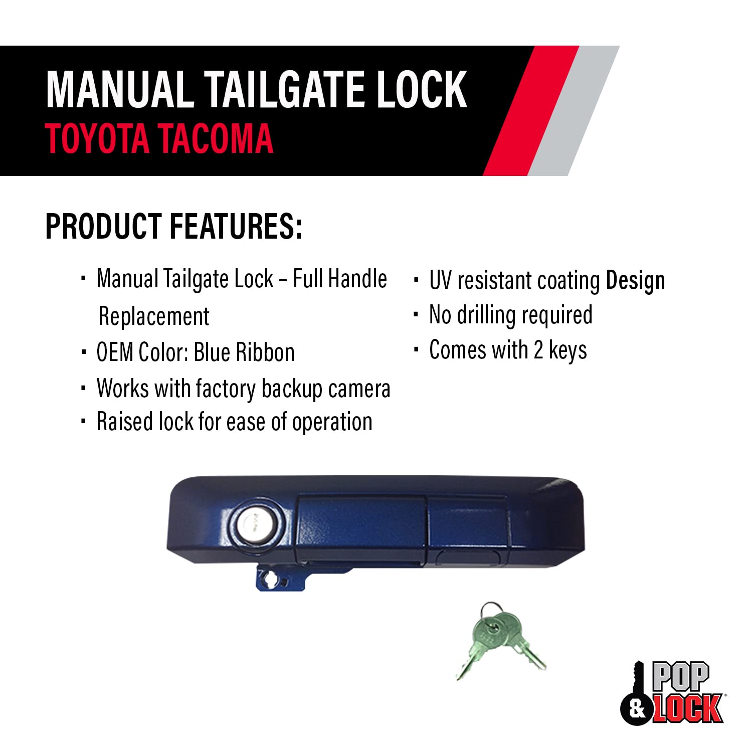Pop & Lock Blue Ribbon Metallic PL5512 Manual Tailgate Lock for Toyota Tacoma (Standard Lock)