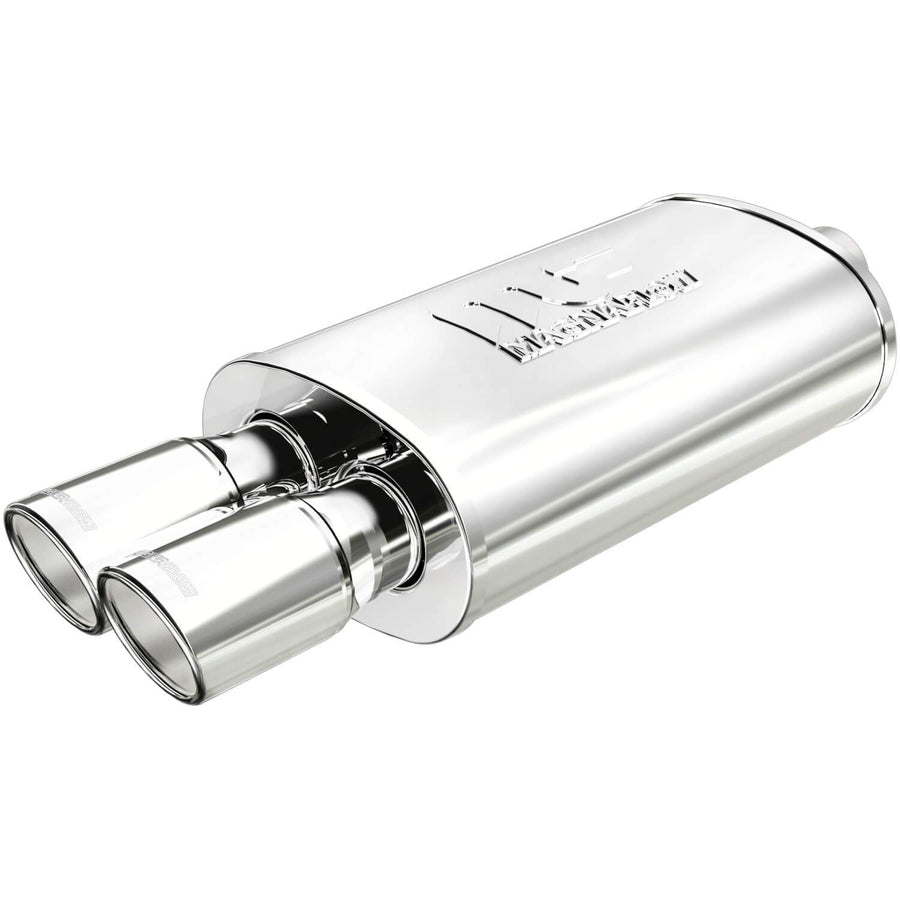 Performance MagnaFlow Exhaust Muffler 14862: 2.25"/3" Inlet/Outlet, 5x8x14" Oval, Stainless Steel, Brushed Finish