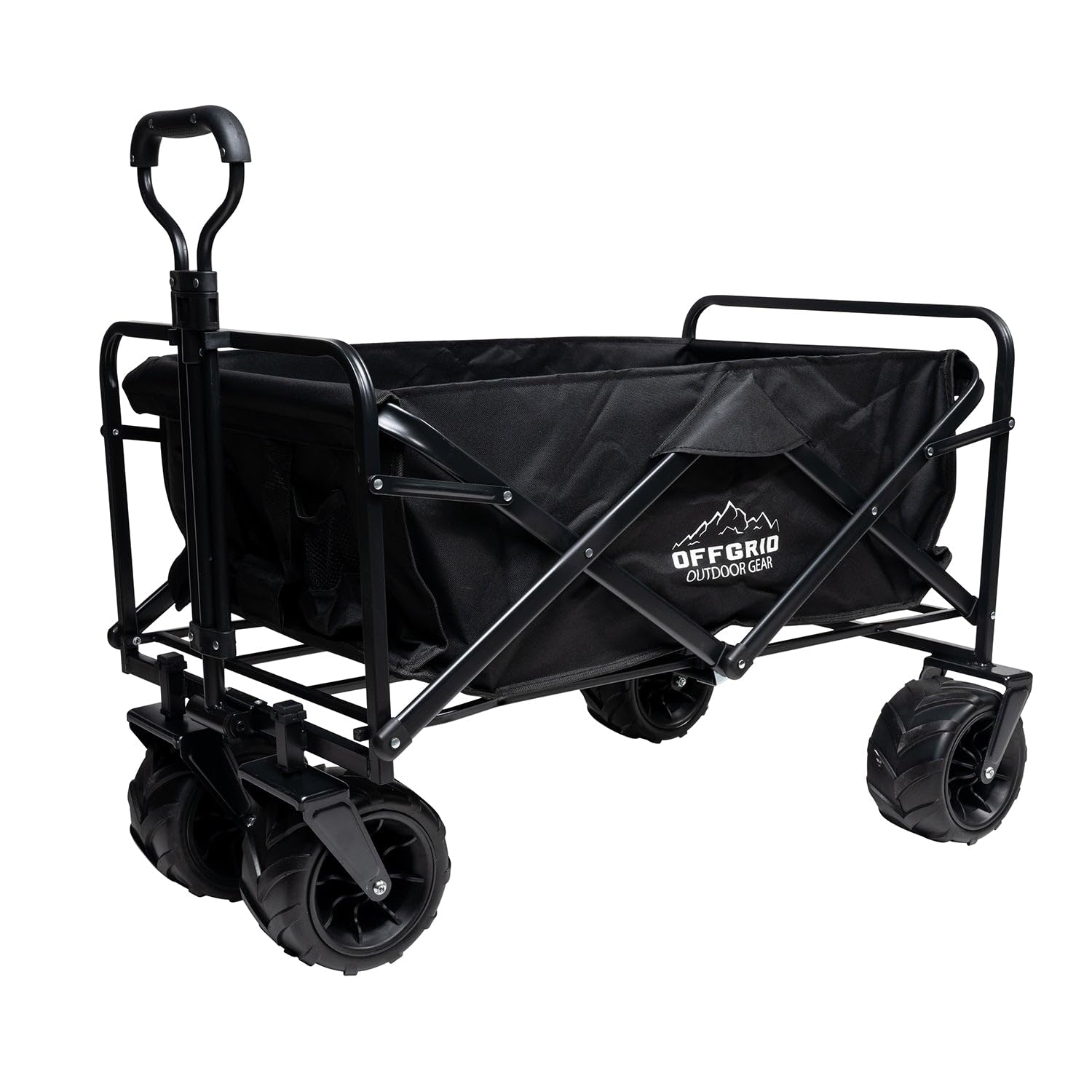 OFFGRID Raptor Series Folding Wagon Cart Heavy Duty Collapsible Steel Frame Utility Garden Wagon Large Capacity 260lbs Adjustable Handle Big Wheels Outdoor Travel Use - Black
