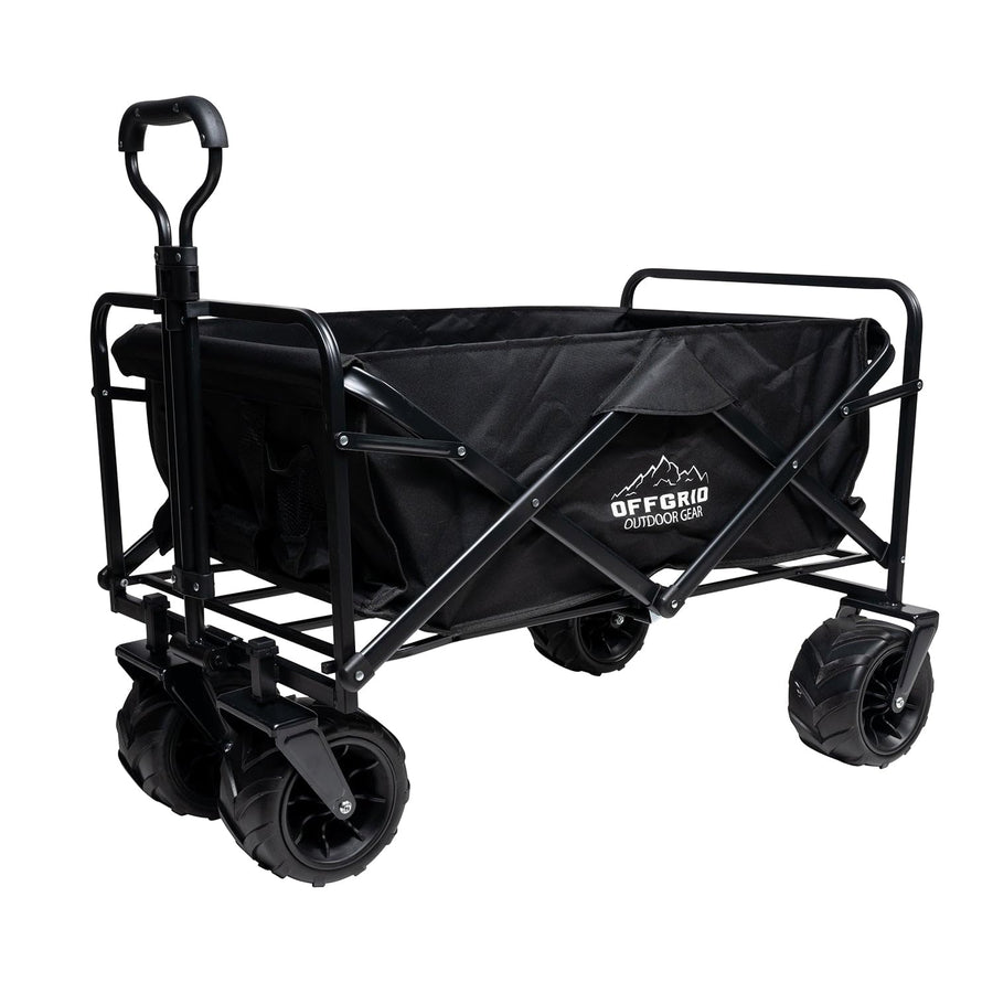 OFFGRID Raptor Series Folding Wagon Cart Heavy Duty Collapsible Steel Frame Utility Garden Wagon Large Capacity 260lbs Adjustable Handle Big Wheels Outdoor Travel Use - Black