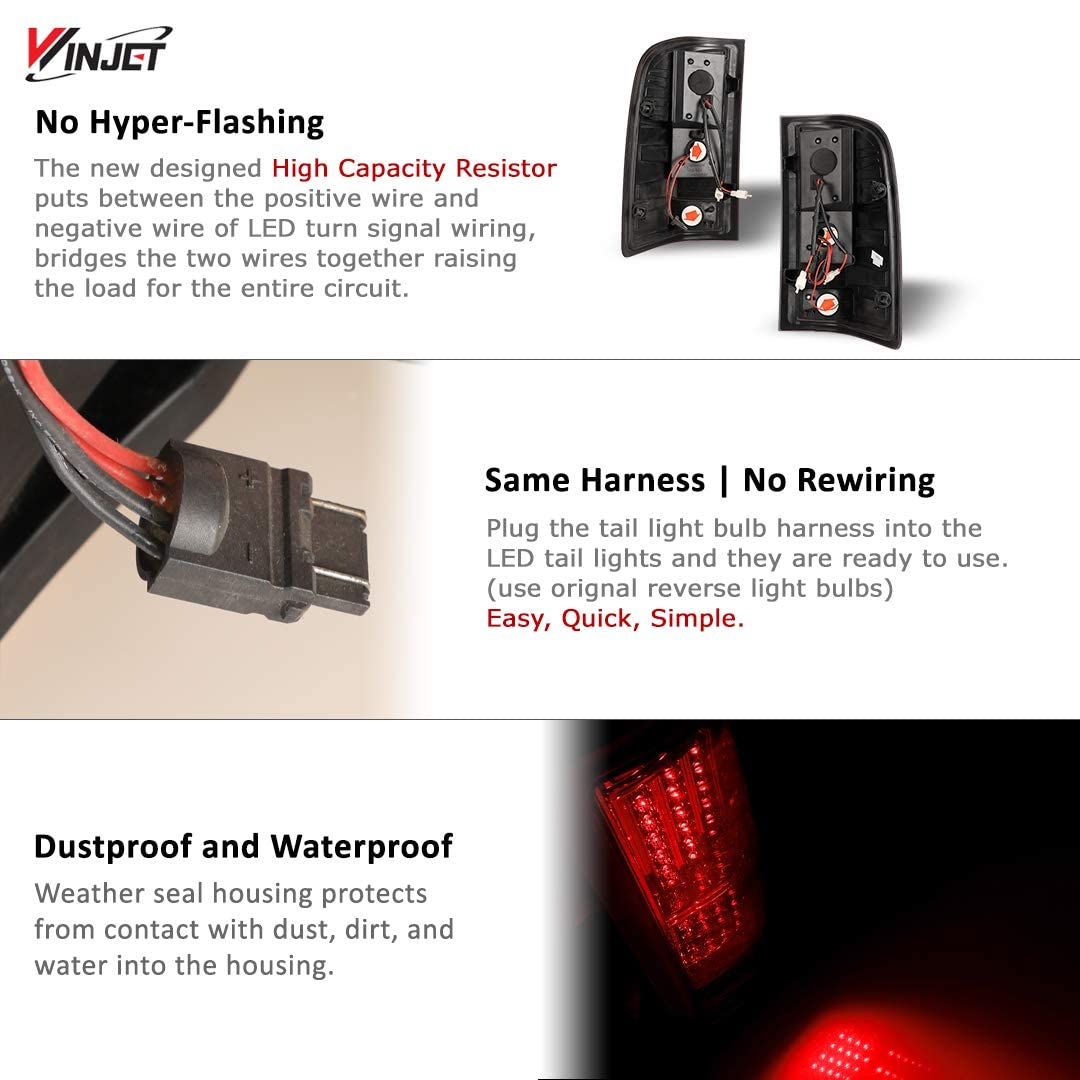 Winjet Tail Lights LED for 2008-2013 Chevy Silverado 1500, 2008-2014 Silverado 2500HD/ 3500HD, 2007 Chevy Silverado 1500/2500/ 3500 New Body, 2007-2014 GMC Sierra 1500/2500 HD/ 3500 HD SL/SLE