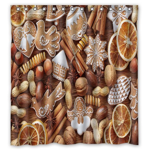 Cinnamon Nuts Cookies Daniellestore Orange fruit Food Style Decorations for Bathroom Decor Home Polyester Fabric Waterproof Shower Curtain 66x72 Inches