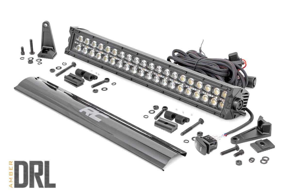 20" Rough Country Dual Row LED Light Bar Bumper Mount Kit with Amber DRL for Ram 1500 (2019-2024) - 120W, 9600 Lumen CREE LED, Combo Spot Flood Beam