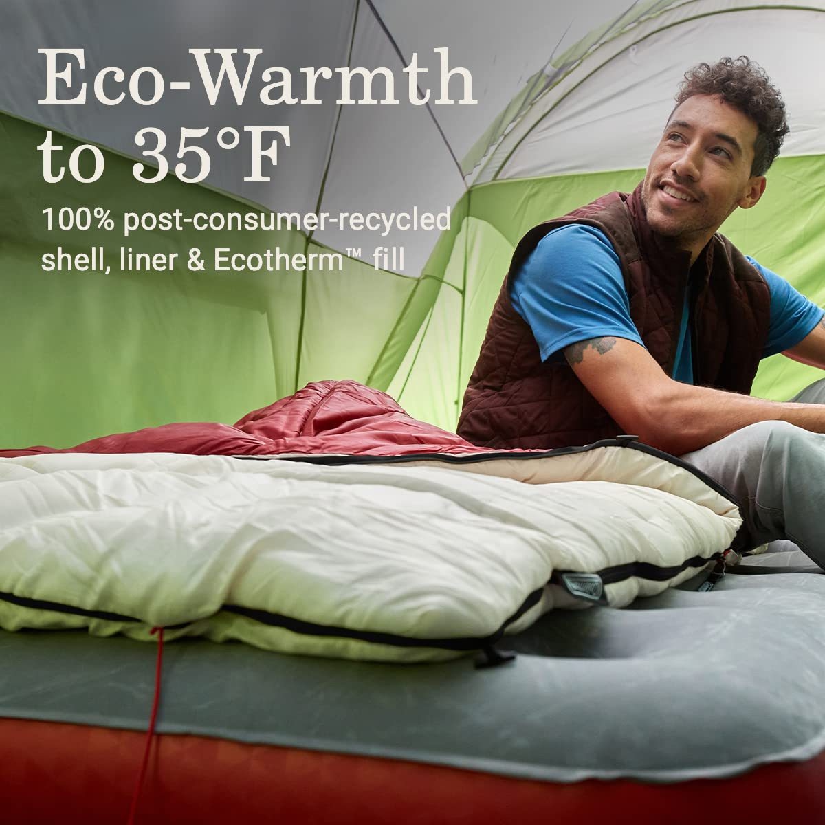 Coleman 30/40/50°F Flatlands Sleeping Bag, Made from 100% Recycled Material, Big & Tall Options, Cool-Weather Sleeping Bag for Camping, Sleepovers, Guests & More