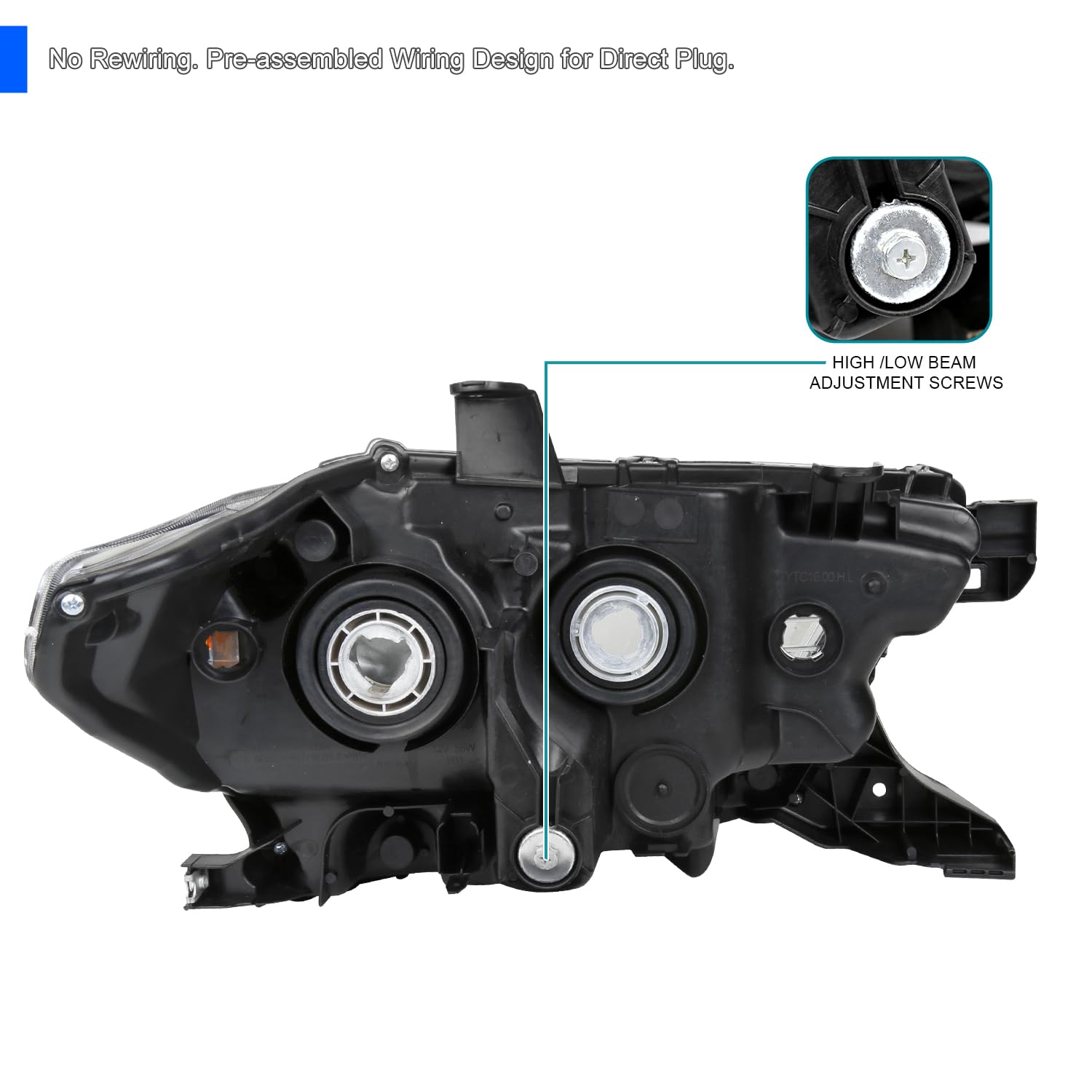 Black Projector Headlights SPEC-D TUNING Compatible with 2016-2022 Toyota Tacoma without factory LED daytime running lights, Left + Right Pair Headlamps Assembly