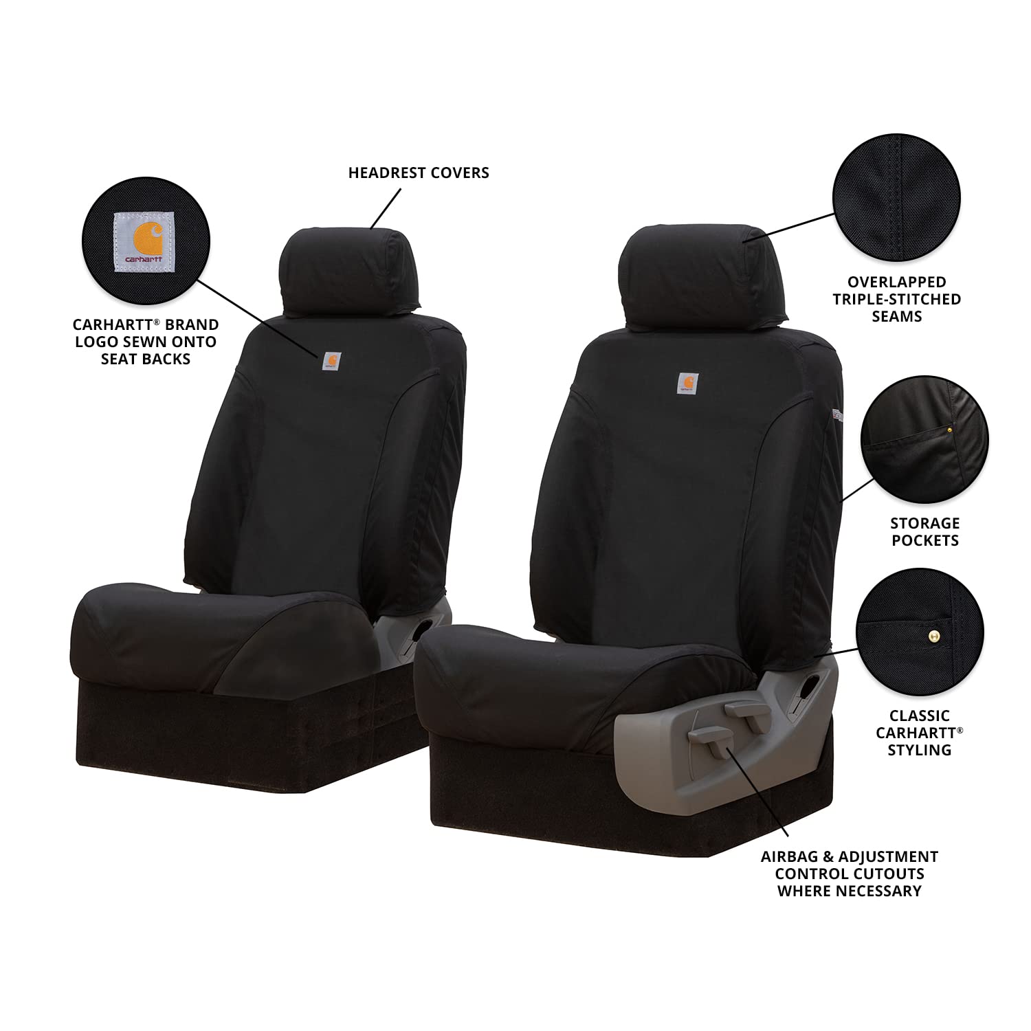 Covercraft Super Dux Carhartt SeatSaver Custom Seat Covers | Fits 2022-2025 Ford Bronco Raptor with Molle Panel | 1st Row Bucket Seats, Super Dux Black