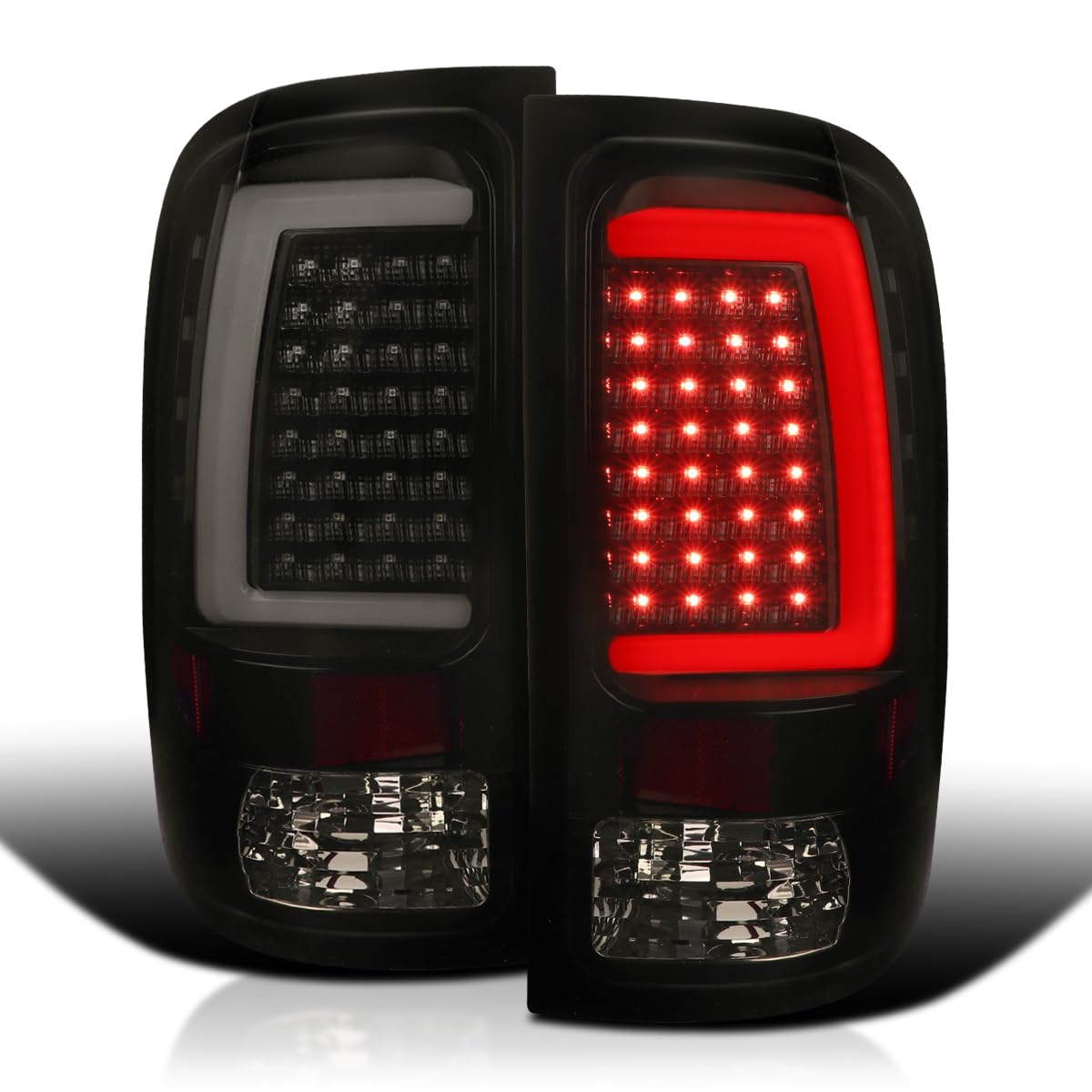 Glossy Black Smoke SPEC-D TUNING LED Tail Lights w/White LED Light Bar Compatible with 2007-2013 GMC Sierra 1500, 2007-2014 GMC Sierra 2500HD/3500HD, Left + Right Pair Assembly