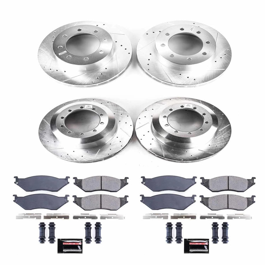 Power Stop K4416 Z23 Carbon Fiber Brake Pads Front and Rear with Drilled & Slotted Brake Rotors Kit For E-550 Econoline Super D, E-550 Super D, F-450 Super Duty, F-550 Super Duty [Model Specific]