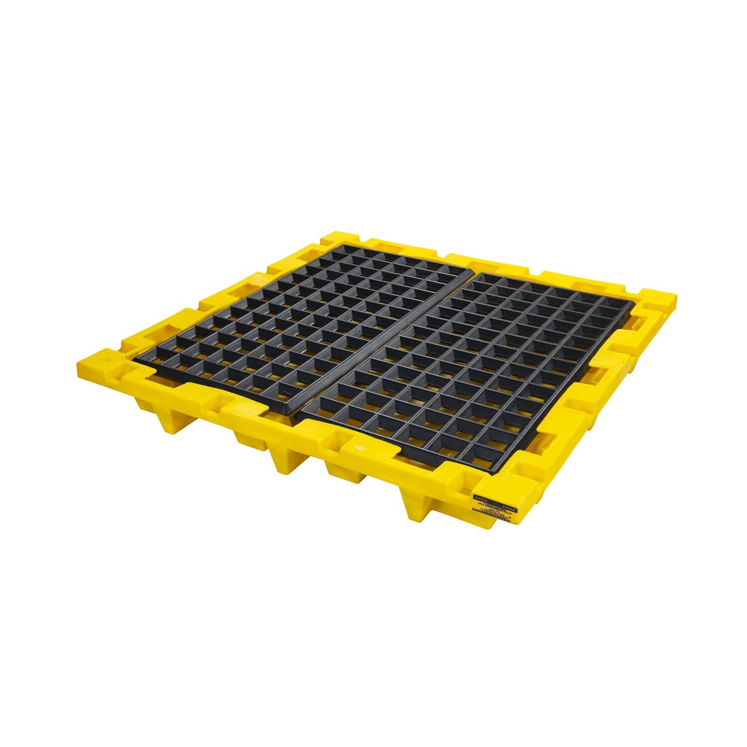 4 Drum Eagle Nestable Spill Containment Pallet with Drain and Forklift Pockets, 51.5"x51.5"x8", 66 Gallon Sump, 6,000 lbs. Load Capacity Secondary Containment Pallet, Made in USA, Yellow, 1646