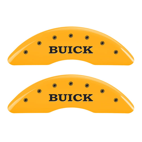 Caliper Covers MGP 49012SBSHYL (Yellow Powder Coat Finish, Engraved Front: Buick - Engraved Rear: Buick Shield, Black Characters, Set of 4)