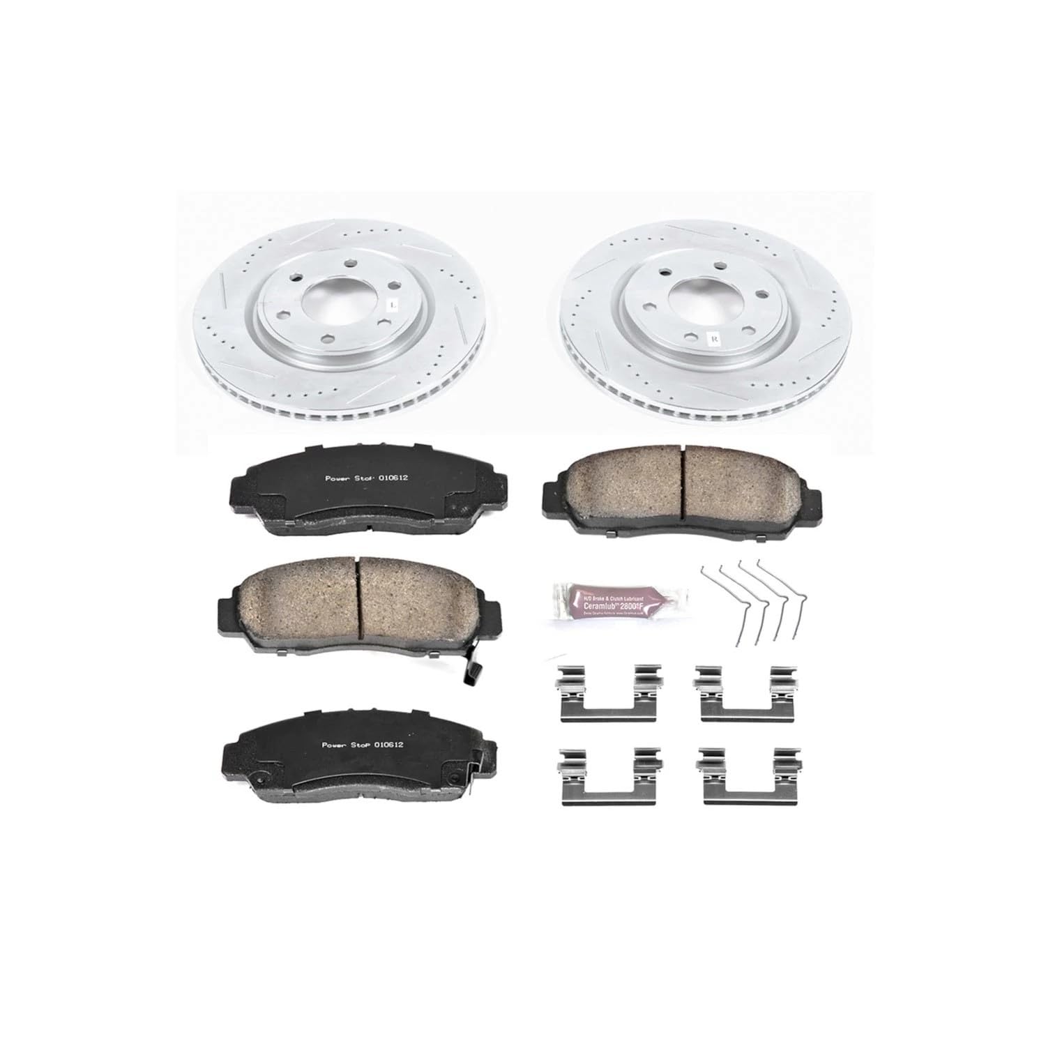 Power Stop K6321 Z23 Carbon Fiber Brake Pads with Drilled & Slotted Brake Rotors Kit For INFINITI QX56 2011-2013, INFINITI QX80 2014-2022, Nissan Armada 2017-2022 [Model Specific]