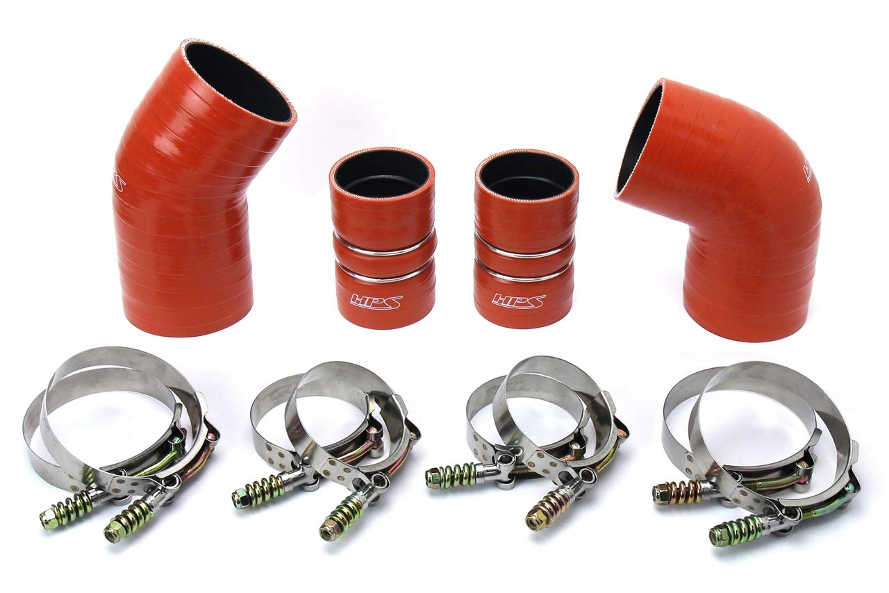 HPS Performance 57-1574 High Temp Orange Aramid Reinforced Silicone Intercooler Turbo Hose Boots Kit with T Bolt Clamps