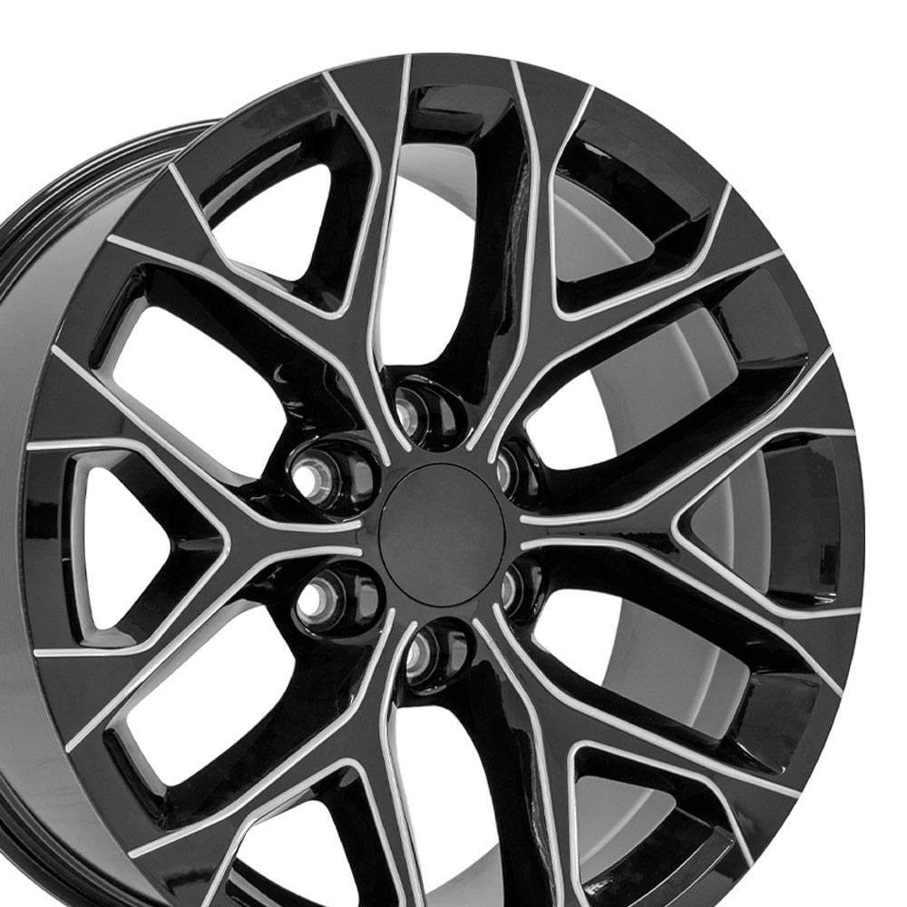20 Inch OE Wheels CV98B Rim Fits Silverado 1500 Snowflake Style 6x139.7 20x9 Gloss Black with Milled Edge - Hollander 5668 (1)