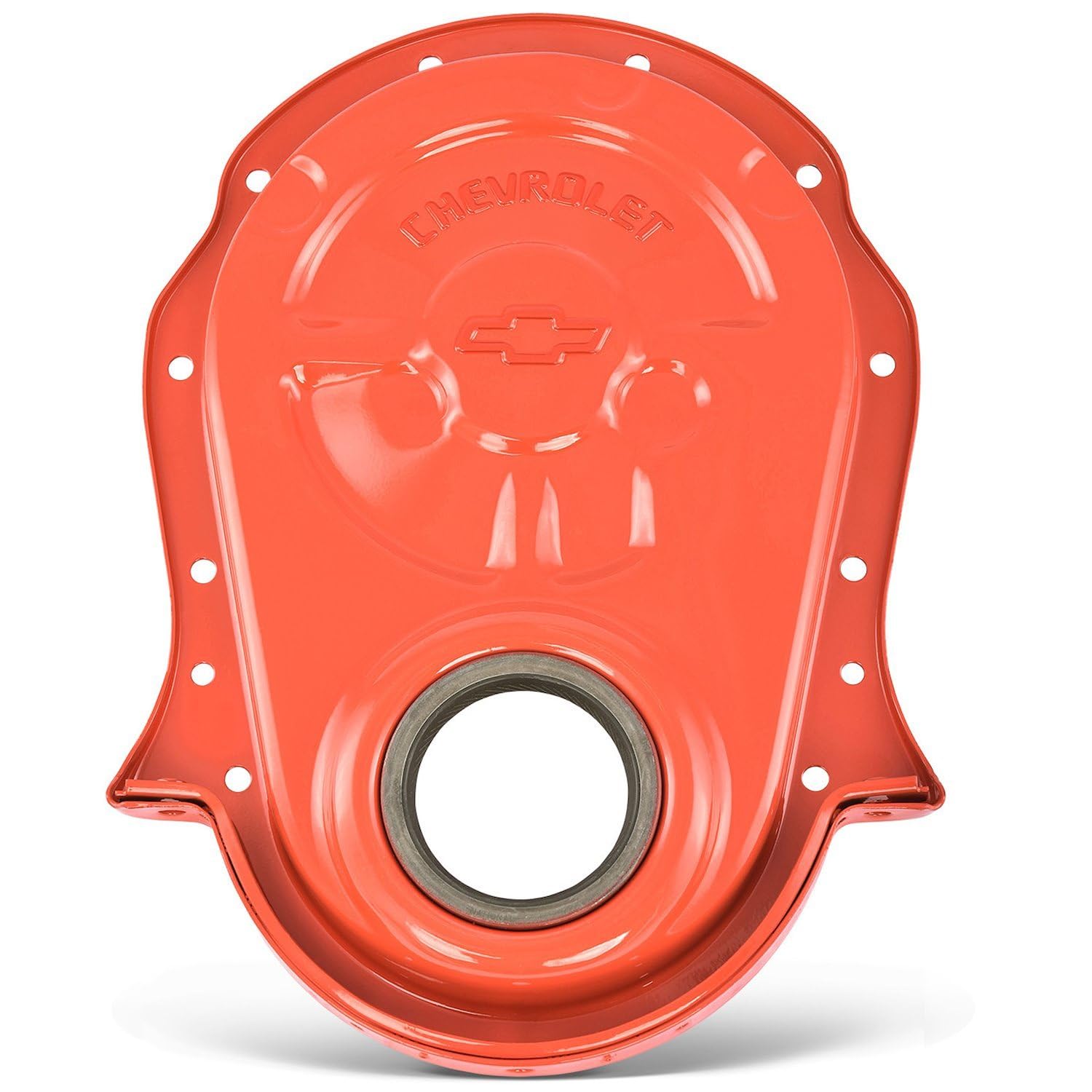 ProForm Timing Cover, Chevrolet/Bowtie Logo, 1 Piece, Oil Seal Included, Steel, Orange Paint, Big Block Chevy, Each