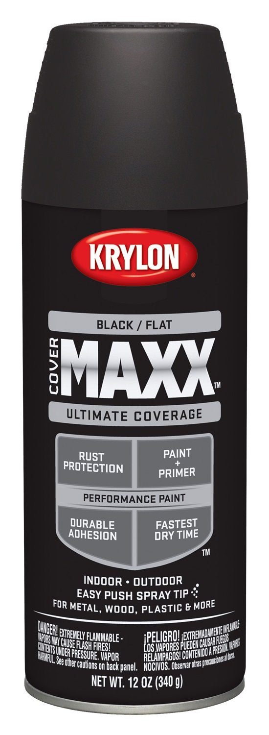 Krylon COVERMAXX K09147000 Spray Paint, Flat Black, 12 Ounce