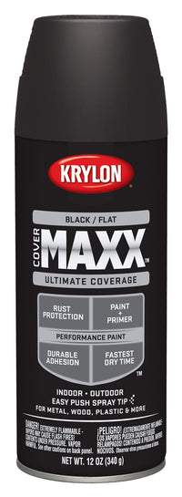Krylon COVERMAXX K09147000 Spray Paint, Flat Black, 12 Ounce