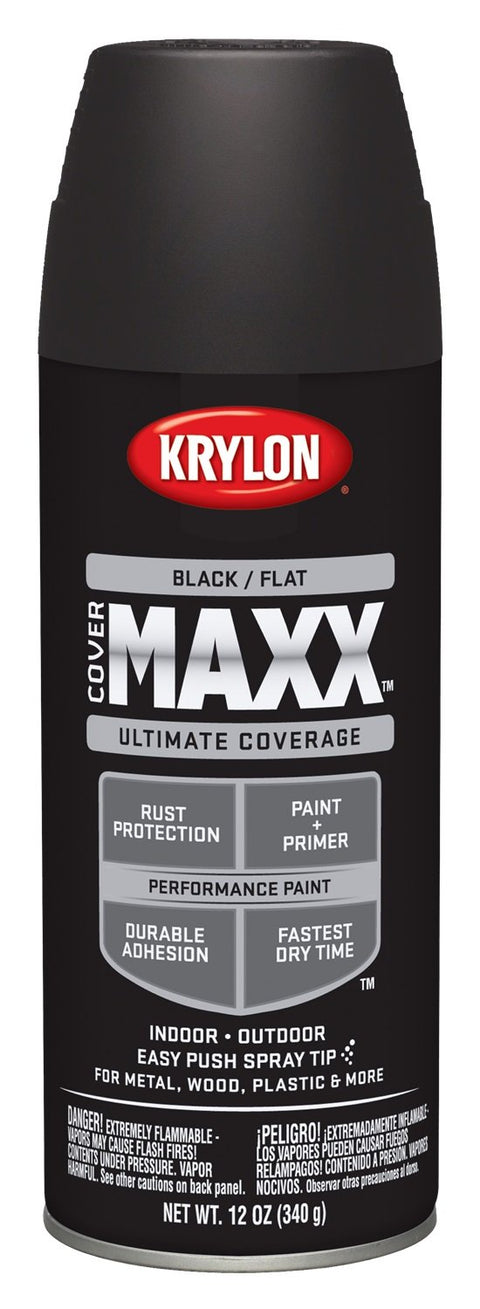 Krylon COVERMAXX K09147000 Spray Paint, Flat Black, 12 Ounce