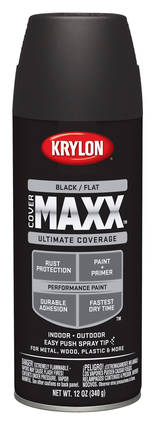 Krylon COVERMAXX K09147000 Spray Paint, Flat Black, 12 Ounce