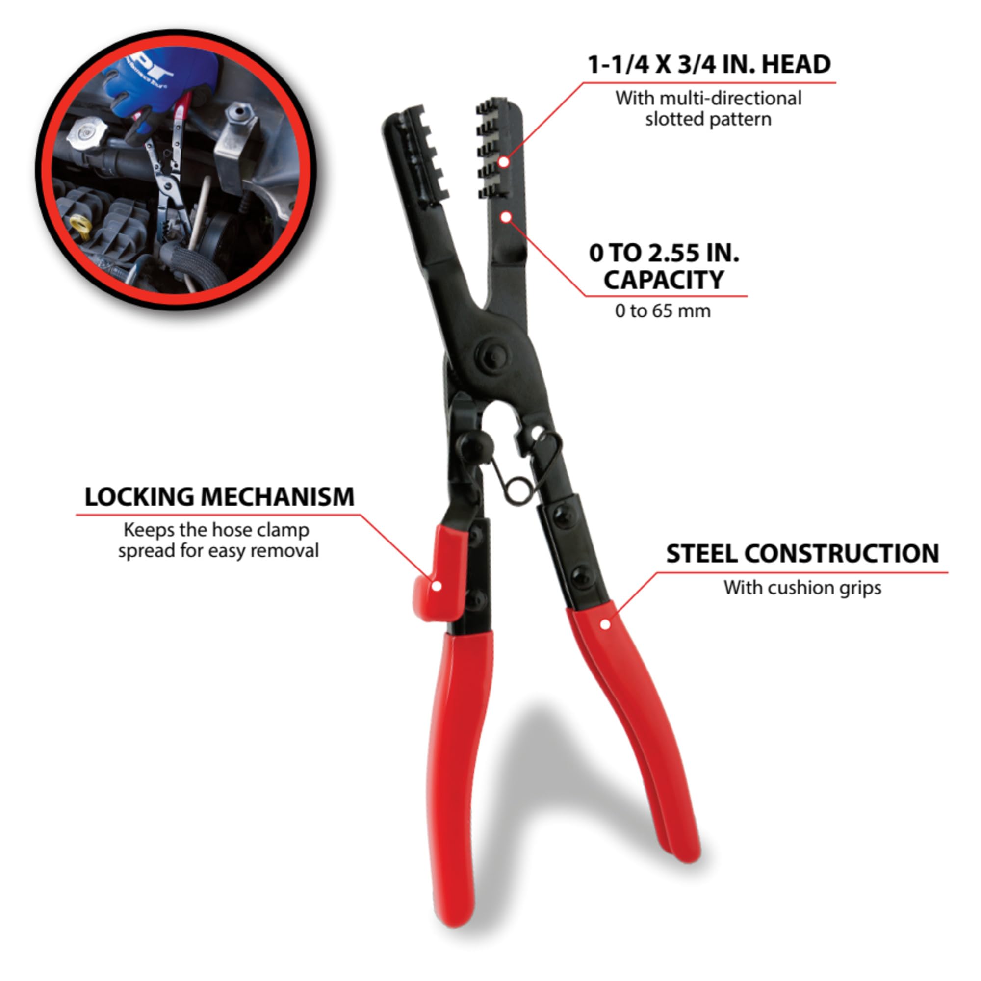 Multi-Angle Hose Clamp Plier Performance Tool W80659 for Hard-to-Reach Clamps with Quick Position Locking Mechanism and Steel Construction