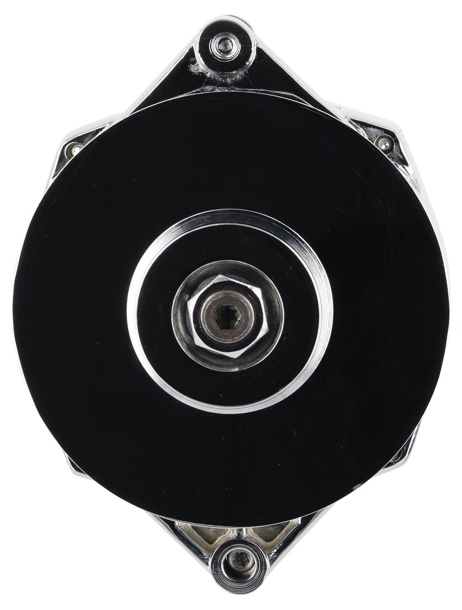 Chrome Powermaster 8-36101-344 Alternator (Upgrade 100A 1V Pulley & Baffle 1 Wire Motorola Replacement 1" Mating flange)