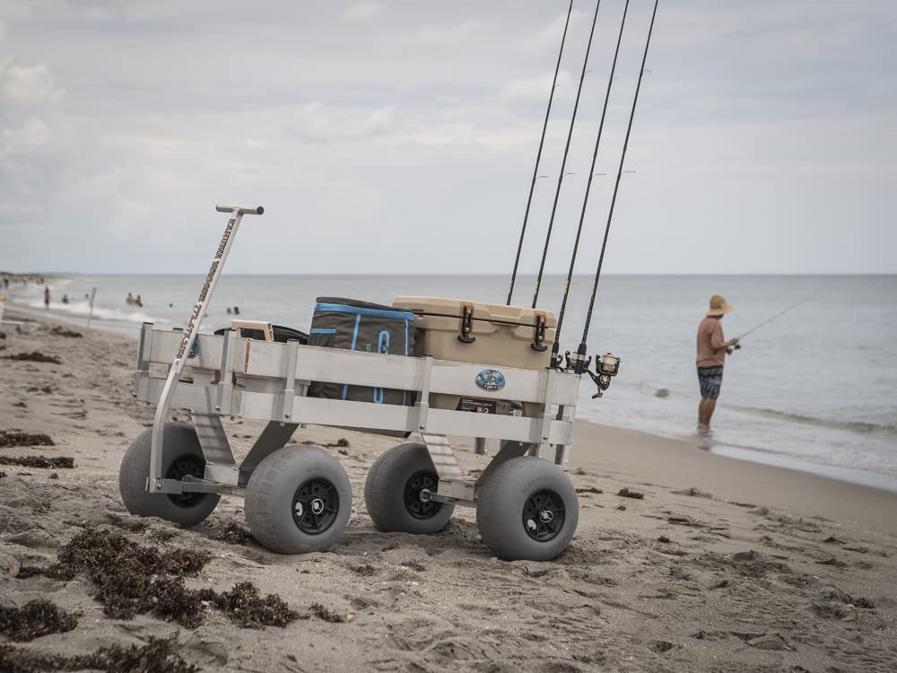 Kahuna Big Aluminum Beach Wagon with Lightweight UV Deck! Rod Holders-Balloon Sand Tires-Walls-Made in USA!