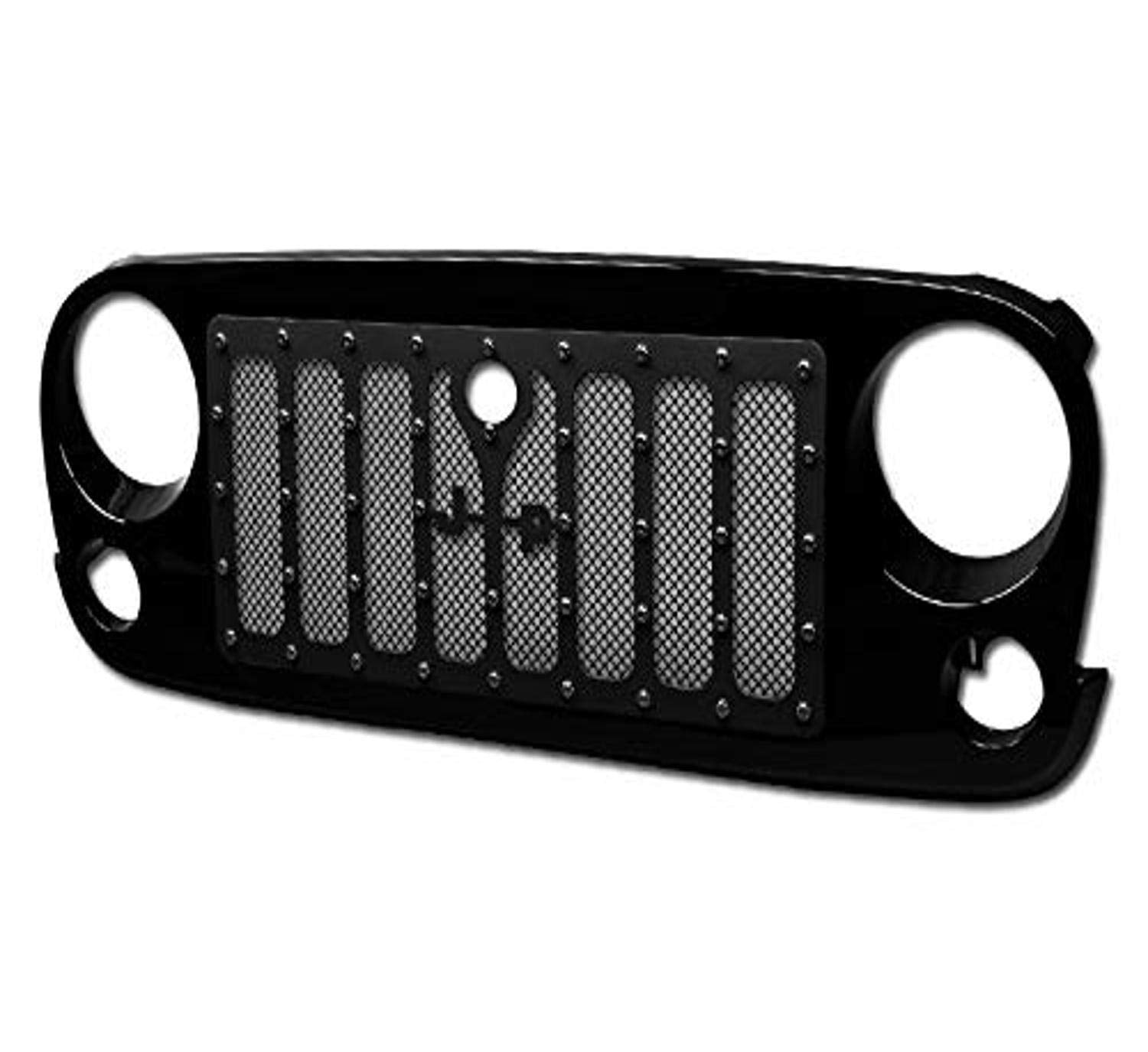 Studded Armordillo USA Mesh Grille Fits 2007-2018 Jeep Wrangler JK Model-Gloss Black