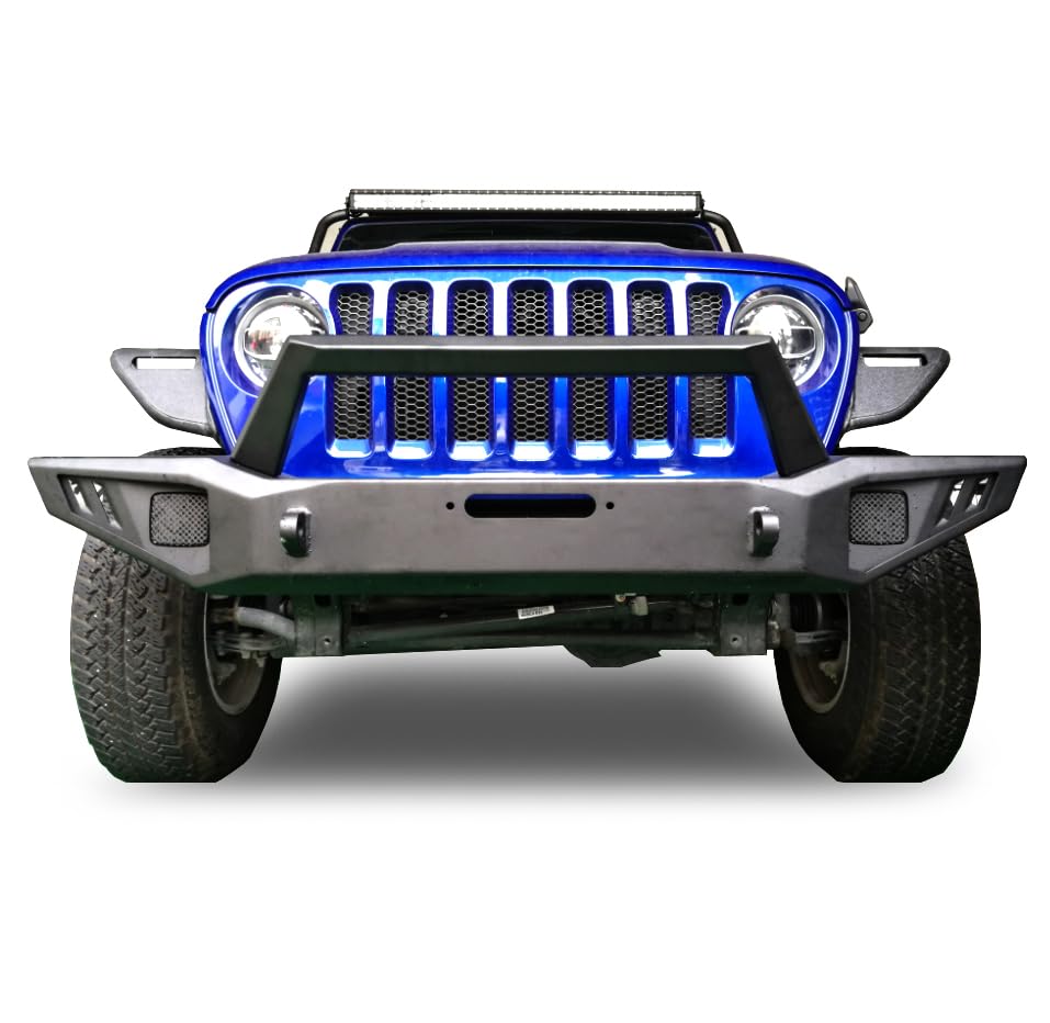 Heavy Duty Black Horse Armour Front Bumper Armour I Front Bumper Matte Black Compatible with 20-24 Gladiator (Excl.plug-in hybrid models)|18-24 Wrangler (Excl. 20-24 Rubicon Trim)-AFB-WR19