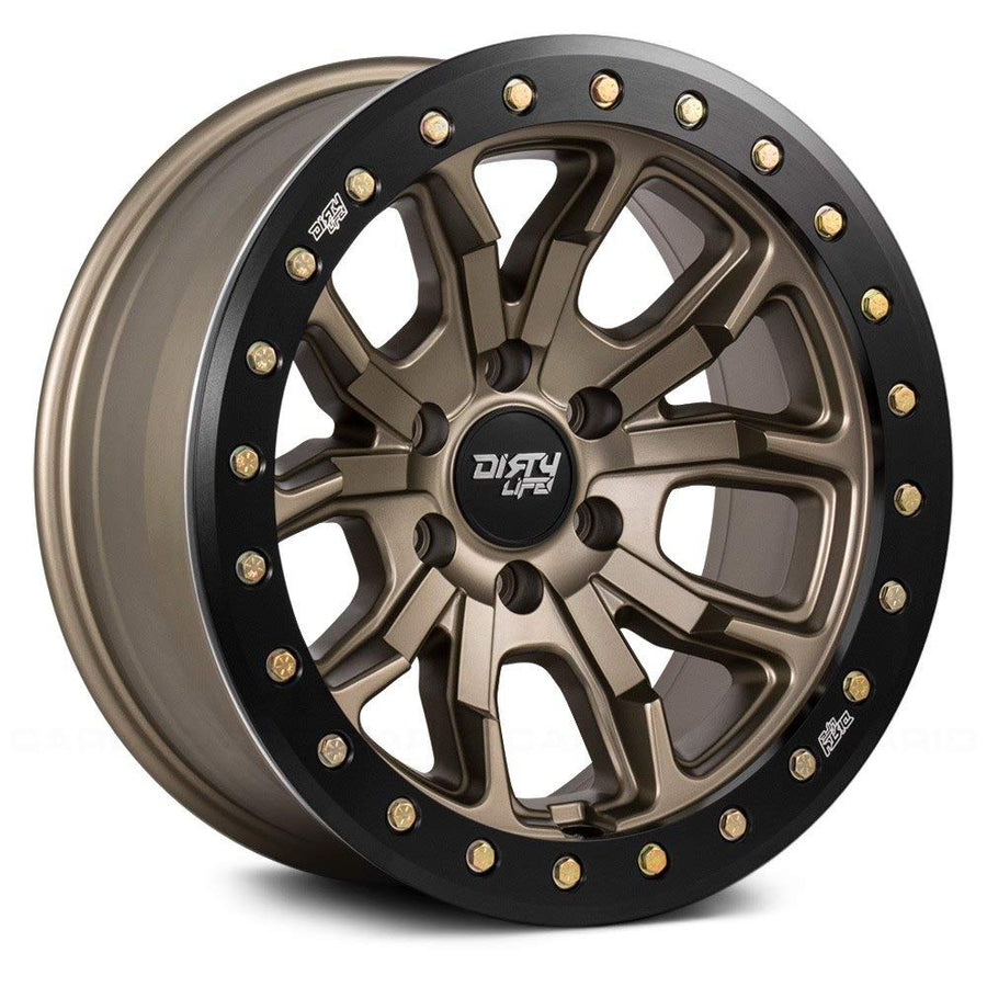 DT-1 Dirty Life Satin Gold W/Simulated Ring Wheel with Alloy Steel (20 x 9. inches /8 x 130 mm, 0 mm Offset)