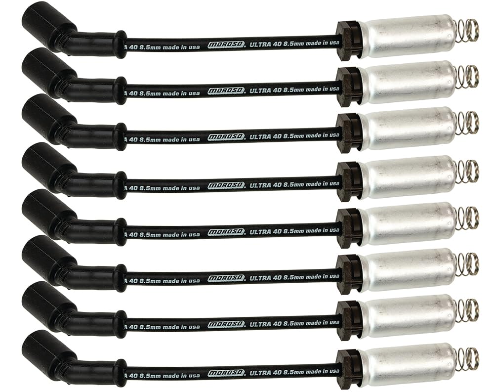 Moroso Black Ultra 40 8.5mm Spark Plug Wires, Fits GM LS 4.8/5.3/6.0/6.2 Engines, 9.75" Length w/Heatshield