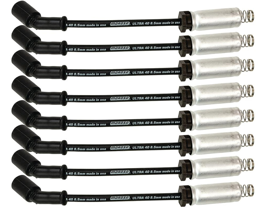 Moroso Black Ultra 40 8.5mm Spark Plug Wires, Fits GM LS 4.8/5.3/6.0/6.2 Engines, 9.75" Length w/Heatshield