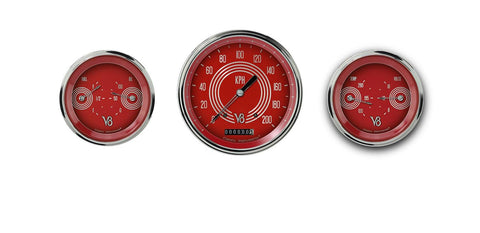V8RS64SLC Classic Instruments V8 Red Steelie Three Gauge Set