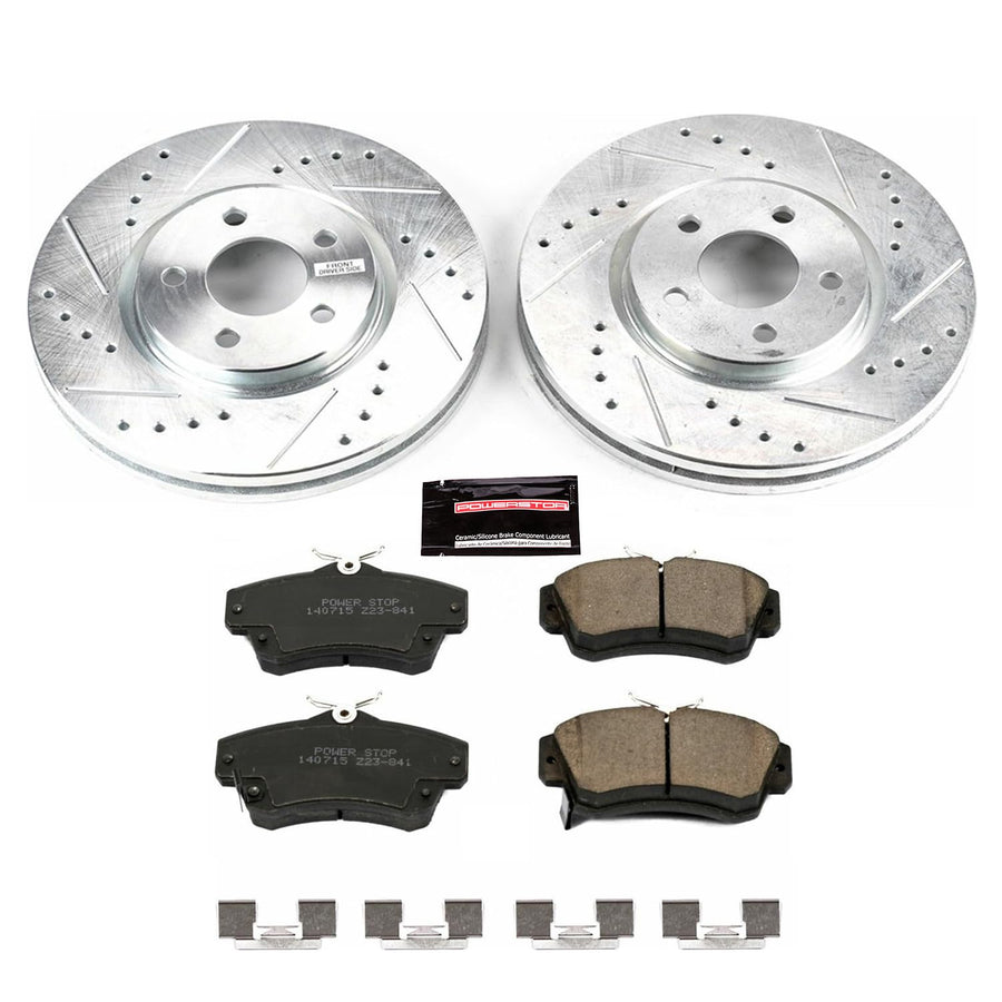 Power Stop K1706 Z23 Carbon Fiber Brake Pads with Drilled & Slotted Brake Rotors Kit For Chrysler PT Cruiser 2003-2009, Dodge Neon 2003-2005 [Model Specific]