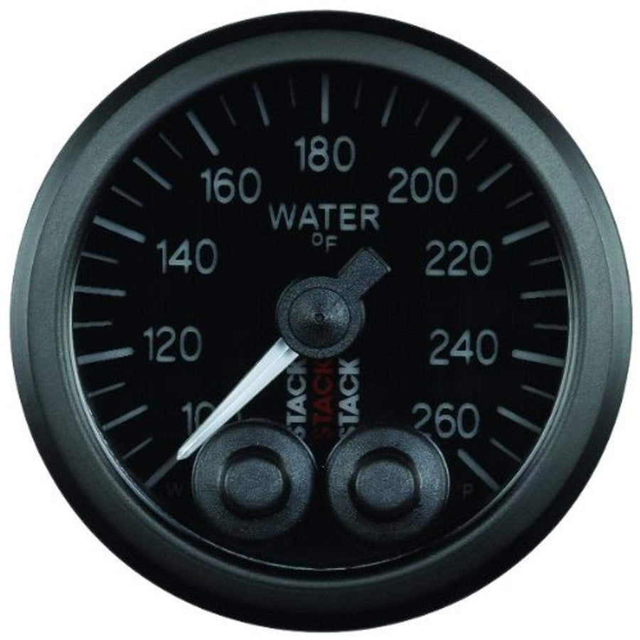 100-260 deg F Water Temp Gauge Autometer Stack Pro Control 52mm - Black (1/8in NPTF Male)