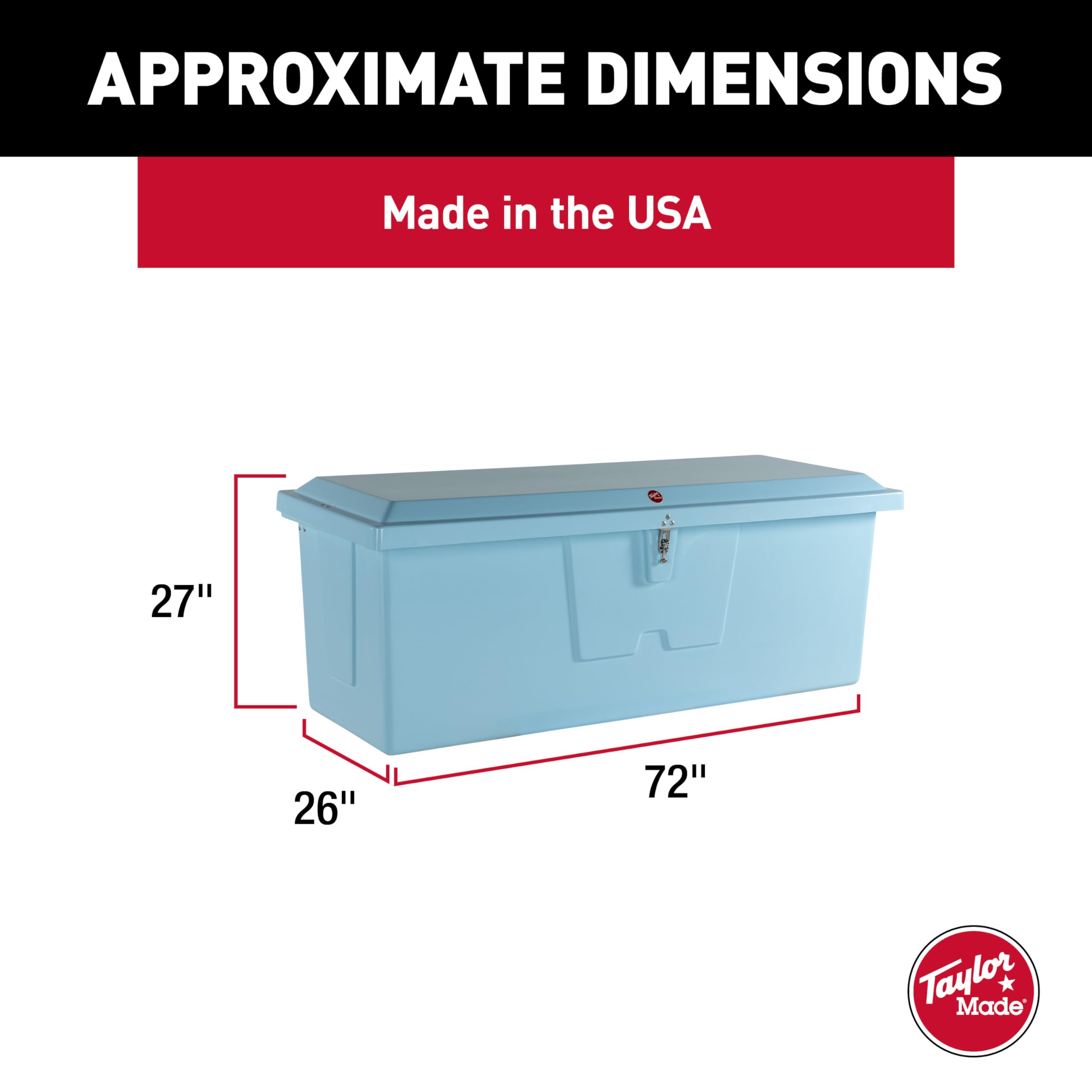 Taylor Made Deep Fiberglass Stow N’ Go Dock Box, Medium (27"H X 72"W X 26"D), Ice Blue, Smooth Interior Finish, Lockable Latch, Stainless-Steel Hardware - 83554IB