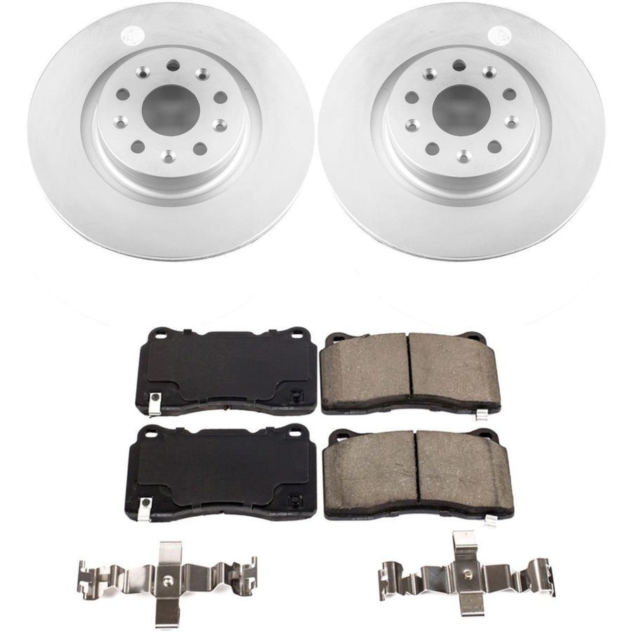 Power Stop Coated Brake Rotor and Ceramic Brake Pads CRK7777- Front For Cadillac CT6 2016-2017, Cadillac CTS 2014-2019 [Model Specific]