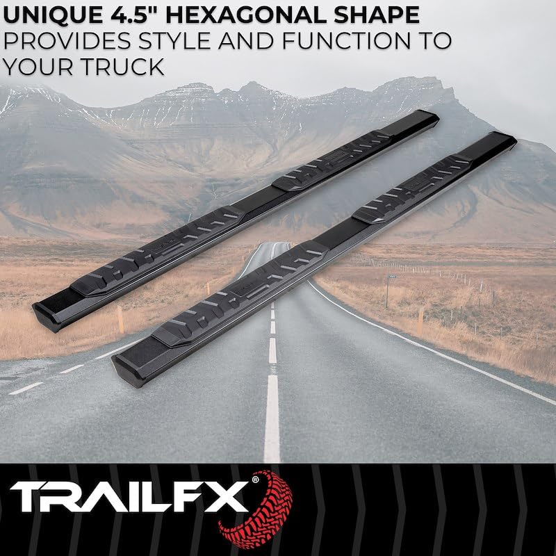 TrailFX Nerf Bar 2024-2025 Fits Toyota Tacoma Double Cab Hexagonal Straight, with Step Pads Rocker Panel Mount Powder Coated Aluminum with Plastic End Caps Bracket Covers TrailFX AL4024B