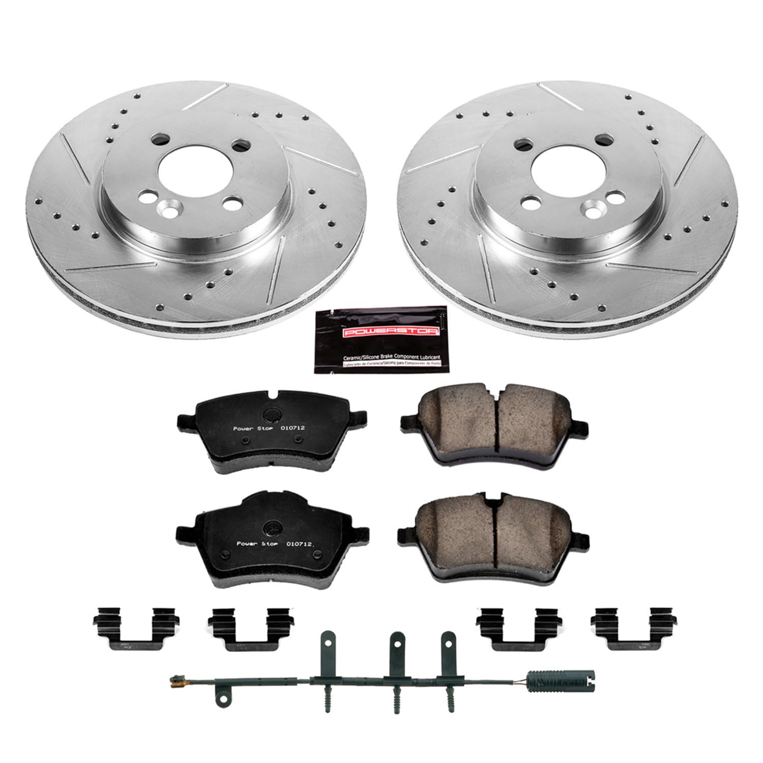 Power Stop K5784 Z23 Carbon Fiber Brake Pads Front with Drilled & Slotted Brake Rotors Kit For Mini Cooper 2007-2008 [Model Specific]