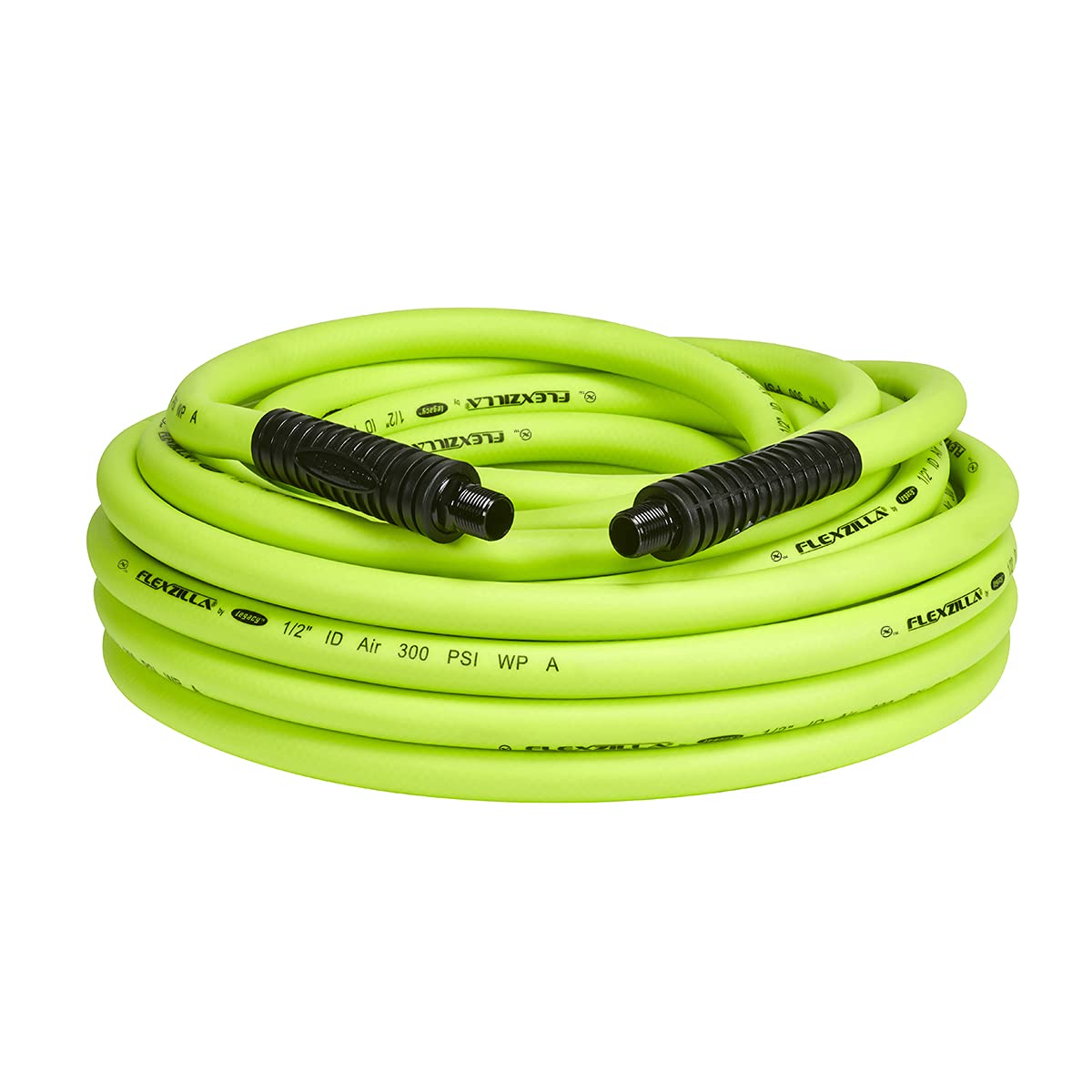 Air Hose Flexzilla, 1/2 in. x 50 ft., 3/8 in. MNPT Fittings Heavy Duty, Lightweight, Hybrid, ZillaGreen - HFZ1250YW3