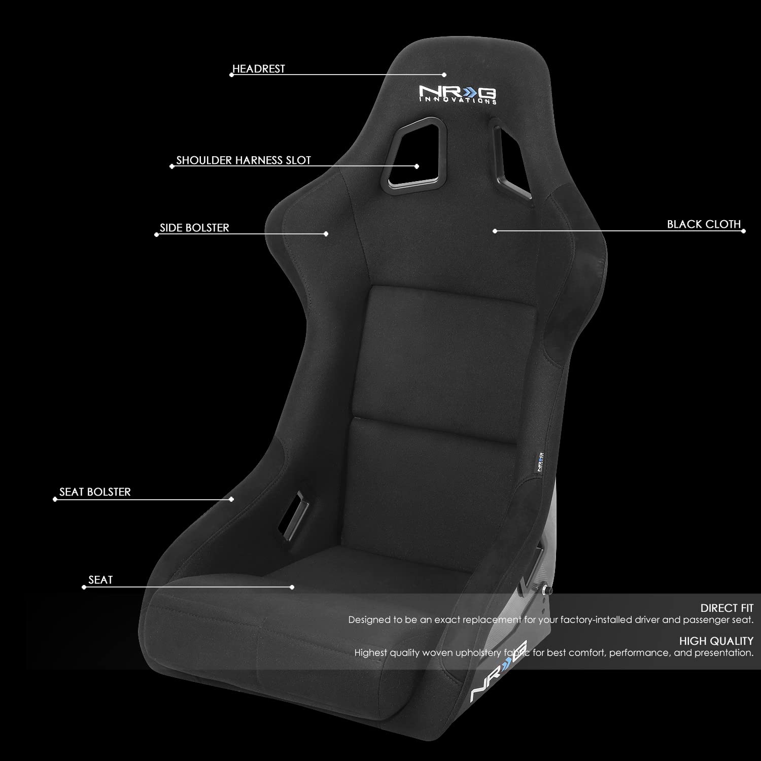 NRG Innovations Fixed Back NRG-RSC-302CF-SL Bucket Racing Seat with Universal Side Mount Bracket, Silver Carbon Fiber Back, Black/Silver
