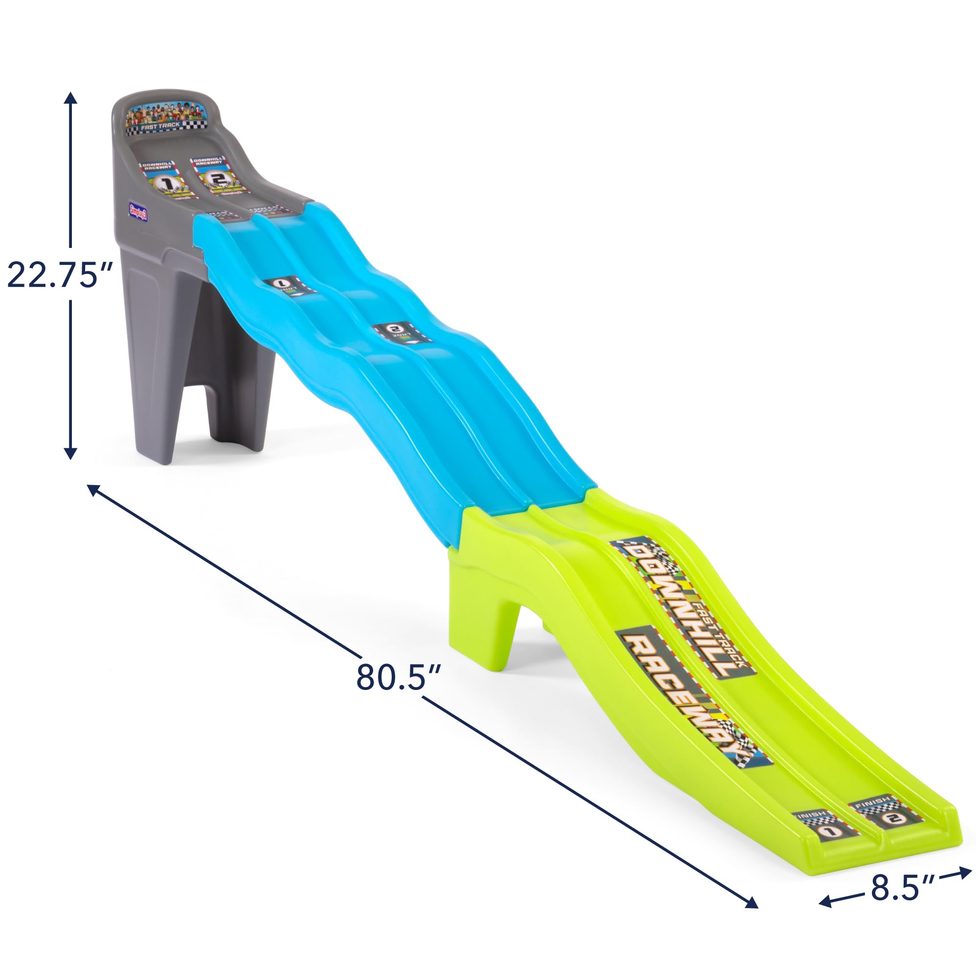Simplay3 Downhill Raceway Fast Track, Dual Racetrack for Kids Cars for Toddlers, 2 Toy Race Cars Included, Made in USA
