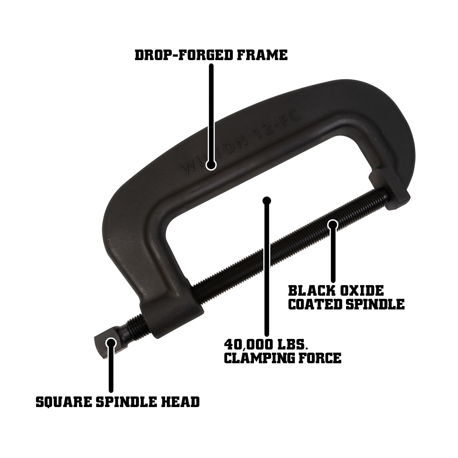 Brute Force Wilton C-Clamp, 12-3/8" Opening, 4-1/2" Throat, 40000 Lbs. Clamping Force (Model 12 F.C.)