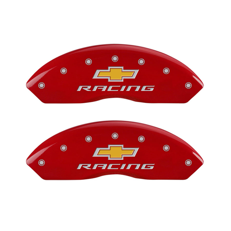 MGP Set of 4 Caliper Covers 13013SBRCRD, Engraved Front and Rear: Chevy Racing, Red Powder Coat Finish, Silver Characters