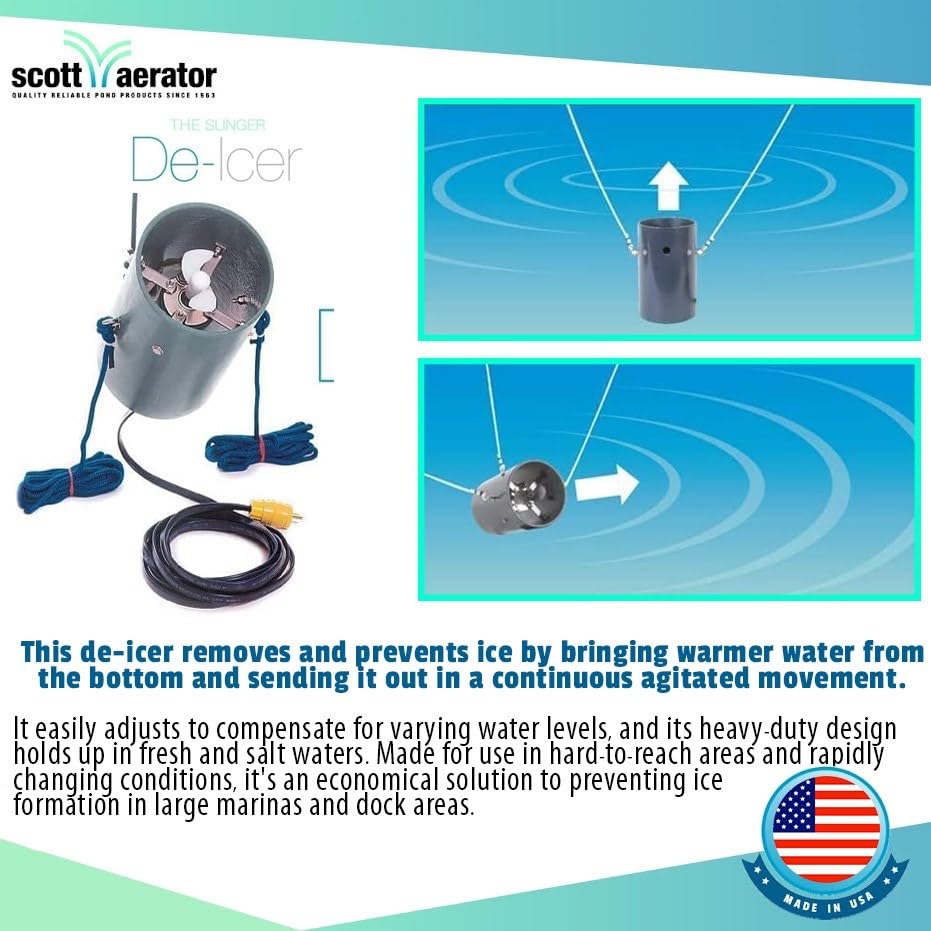 Slinger De-Icer Scott Aerator for Lakes & Ponds | 1 Horse Power 230V Stainless Steel | 25 ft. Electric Corded Cable Included | Made in USA