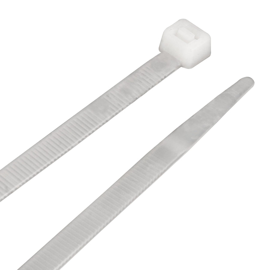 W2906 Performance Tool 100 Pc White Cable Ties - 4-Inch Length, Tensile Strength 18 Lbs, Resealable Bag