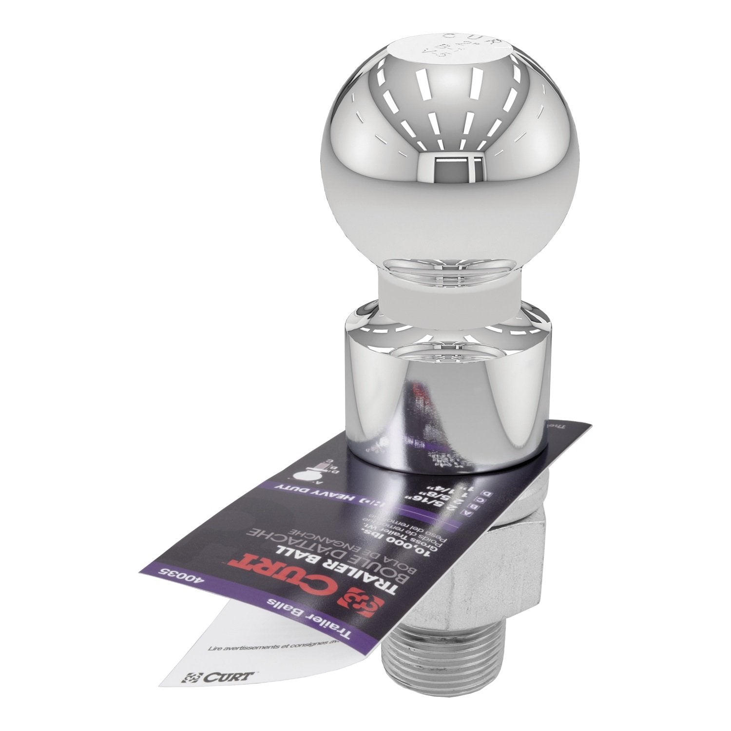 CURT 40035 Trailer Hitch Ball Chrome, 10,000 lbs, 2-Inch Rise, 2-5/16-Inch Diameter, 1-1/4 x 2-5/8-Inch Shank, silver