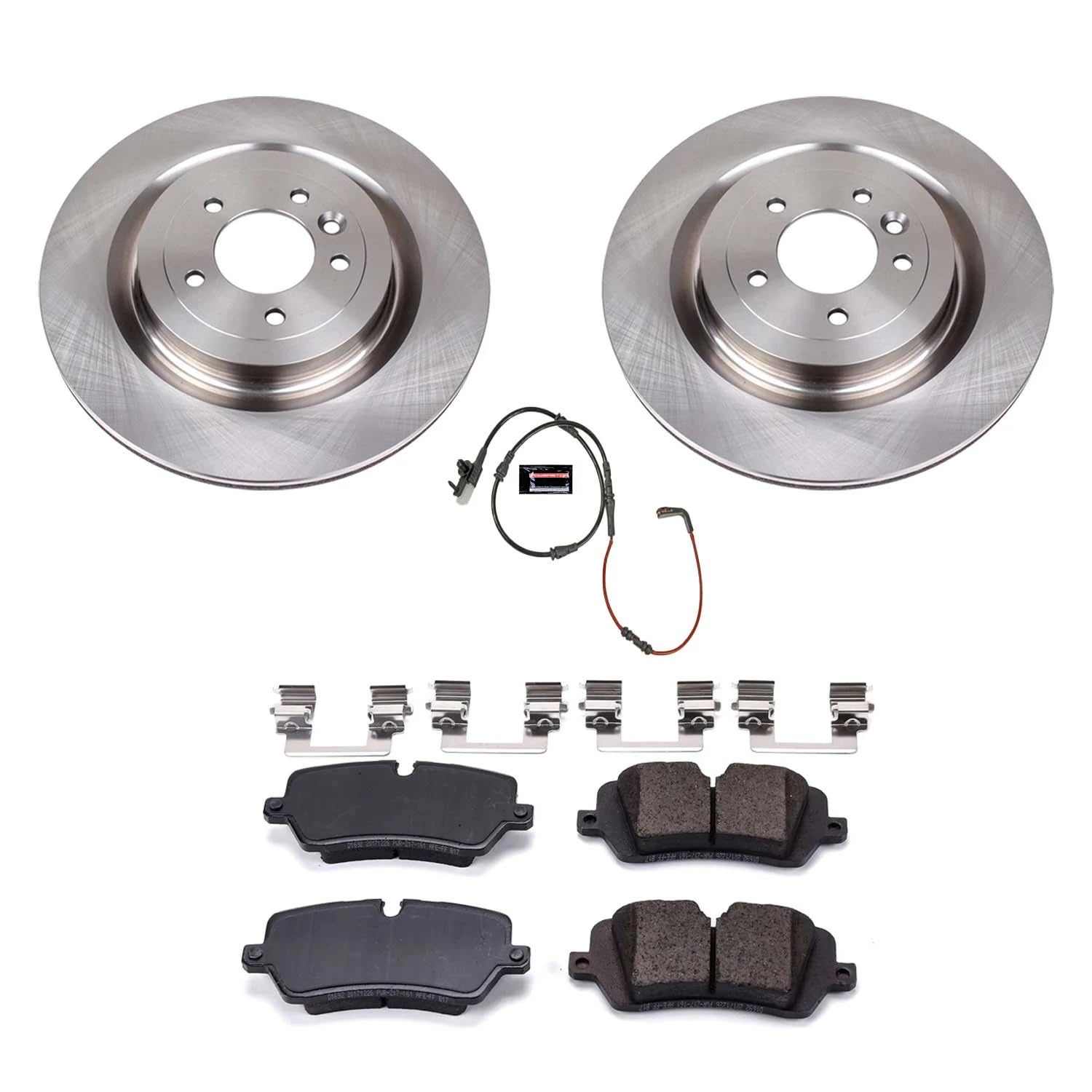Power Stop KOE7089 Rear Replacement Brake Kit-OE Brake Rotors & Ceramic Brake Pads and 1 Rear Sensor Wire For Land Rover Range Rover, Range Rover Sport [Model Specific]